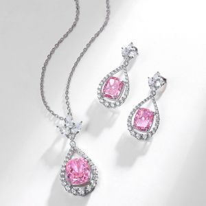 Stylish 925 Sterling Silver Pink Gemstone Oval Halo Earrings