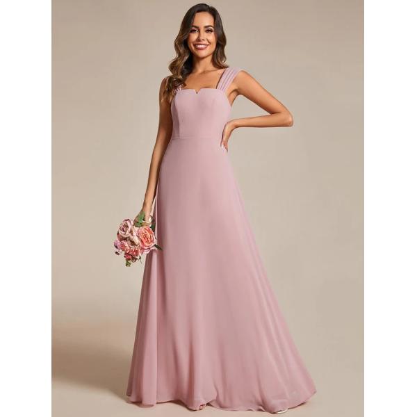 Empire High-waisted Sleeveless Cap Sleeve Square Neck Invisible Zipper Dusty Rose Chiffon Evening Dress
