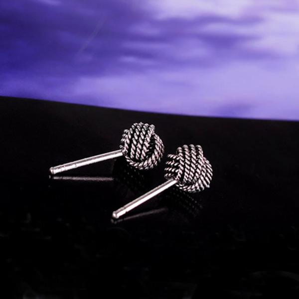 Sterling Silver Bead Stud Earrings Vintage Old Jewelry (E12286)