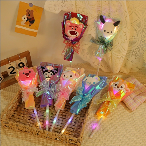 Childlike Cartoon Flash Fairy Wand Bouquet with Luminous Toys Plush 10x32cm