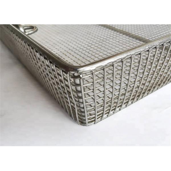Rectangular Sterilized Stainless Steel Mesh Basket Smooth Surface With Handles