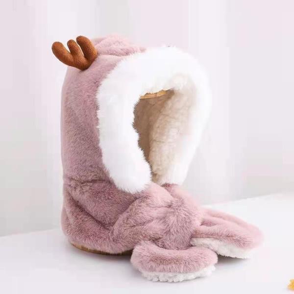 Lovely Antler Plush Cap Children'S Winter Warm Scarf Integrated Ear Cap