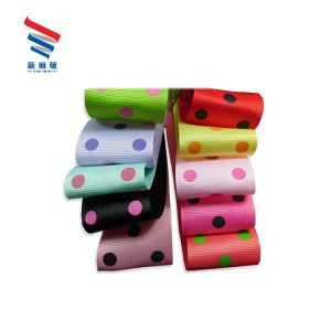 Quality 100% Polyester Custom Printed Polka Dots Grosgrain Ribbon with Width as Your Request for sale