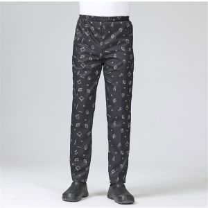 Restaurant Kitchen Print Chef Pants Elastic Waist With Zipper Fly