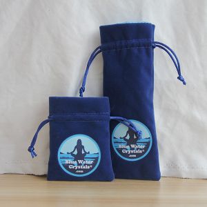 Navy Blue Crystal Stone Hot Stamping Logo Jewelry Velvet Bags