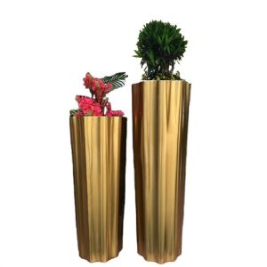 Tall outdoor planters hexagonal hollow metal flower pot