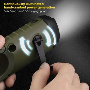 LED Solar Powered Flashlight USB Charging Hand Crank Dynamo Flashlight Survival