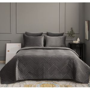 Crystal Velvet Ultrasonic Embossed Bedspread Solid Color Flannel with Cotton Padding Thick Quilted Blanket