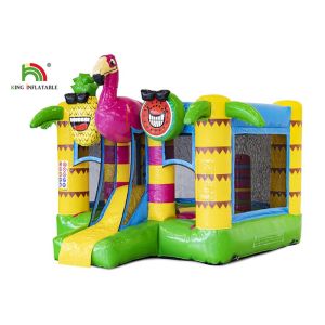 Quality Kindergarten 3m Pink Inflatable Flamingo Bouncy Castle With Slide for sale