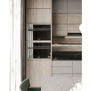 Classic Transitional PET Kitchen Cabinets Fitted Gray Kitchen Set Customized