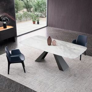 Genuine Ceramic Marble Top Dining Table With Steel Base