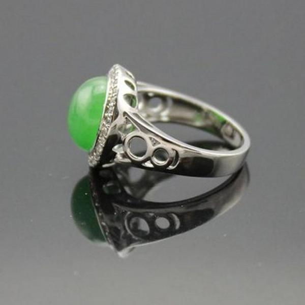 Silver Jewelry 925 Silver 11mm Round Cubic Zirconia Jade Ring (R25)