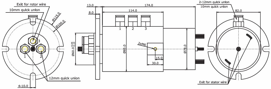 Gas / Fluid Integrated Slip Ring IP54 For Industrial Robots / Marine Industry