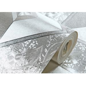 Moisture Proof Modern Removable Wallpaper with Silver Geometric Pattern