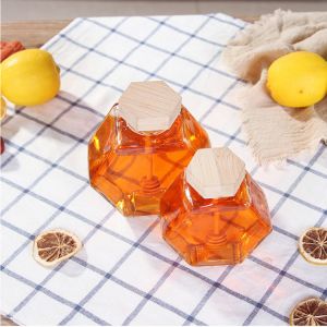 Wooden Dripper Heat Resistant Hexagon Glass Honey Jar