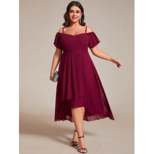 Empire Off-shoulder Spaghetti Strap Zipper High-low Wedding Guest Dresses Short