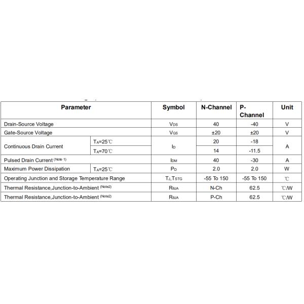 20G04S 40V Mosfet Power Transistor N+P Channel Enhancement Mode MOSFET