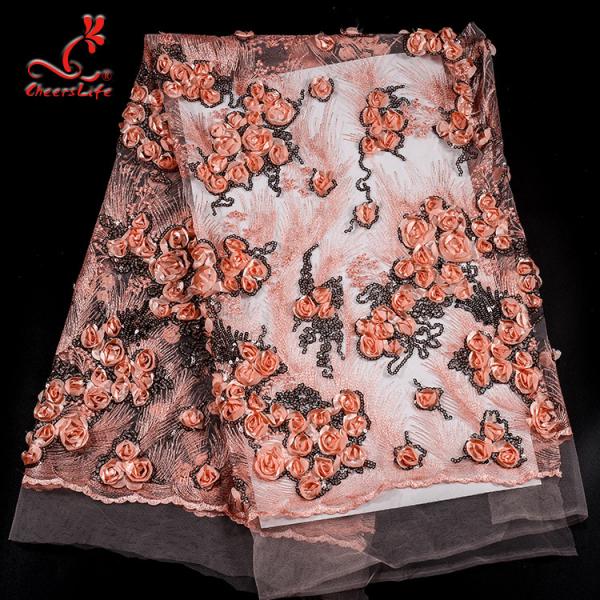 Hot Sale Sequin 3d Flower French African Lace Fabric For Wedding Garment