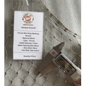 20m*20mm Hole Size 1mm Wire Diameter Stainless Steel Ferrule Wire Rope Mesh For