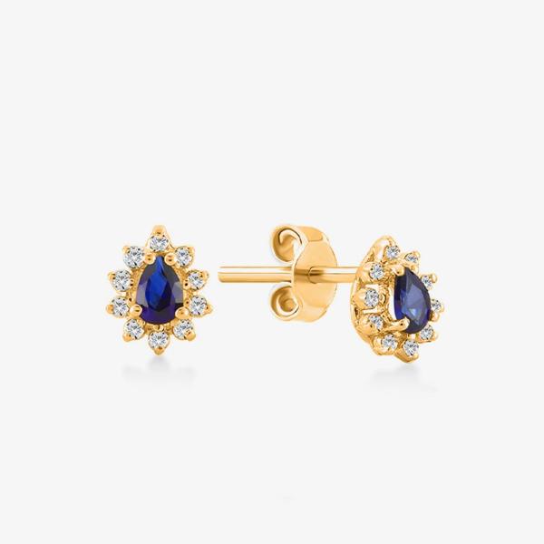Simply 18K Gold Plated Pear Sapphire and White Cubic Zircon Earrings for