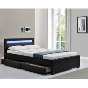 Quality LED Bed Double Upholstered Faux Leather Slatted Frame With Box for sale