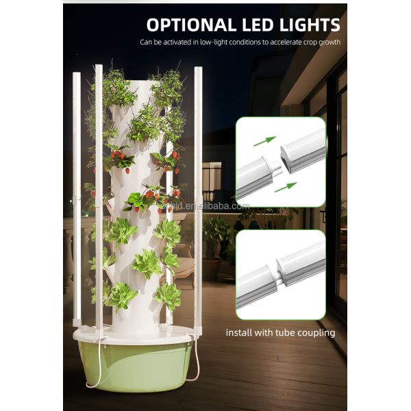 Vertical Hydroponic Tower with Full-Spectrum LED Grow Lights Space-Saving Design for Soil-Free Cultivation