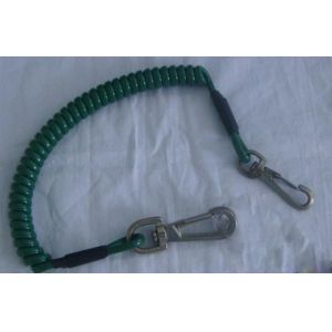 Dark green plastic spiral coil tool lanyard with 2pcs heavy duty hooks safety