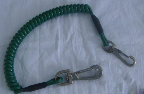 Dark green plastic spiral coil tool lanyard with 2pcs heavy duty hooks safety