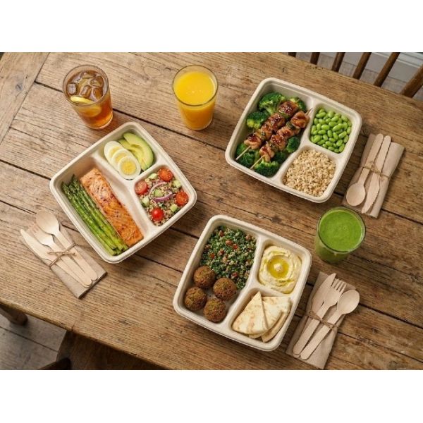 Microwave safe eco-friendly food container suitable for reheating meals.