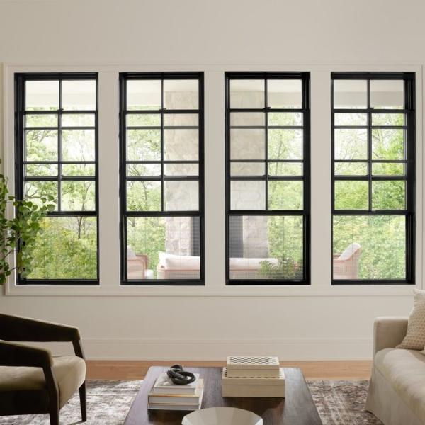 Buy 24x36 Vertical Sliding Black Aluminum Double Single Hung Window For Residential at wholesale prices