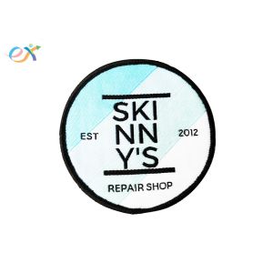Round Shape Embroidered Border Patch , Custom Logo Patches For Clothes