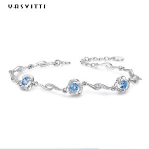 7.3in 5.2g Sterling Silver Jewelry Bracelets AAA CZ Blue Rhinestone Bracelet