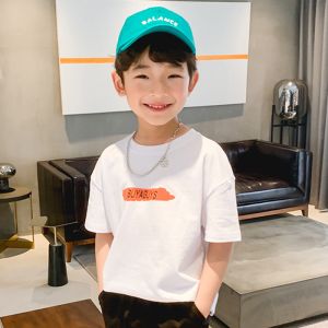 New Children's Summer T-shirt pure cotton sports breathable cool short sleeved top is suitable for boys aged 4-15