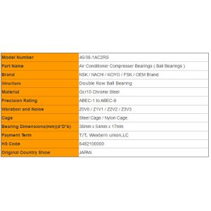 Air Conditioner Compresser Bearings Ball Bearings 46/38-1AC2RS
