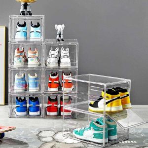 China Magnetic Plastic Acrylic Shoe Boxes Stackable Transparent on sale