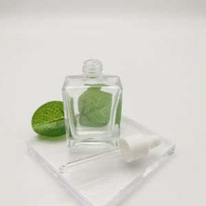 Square Transparent Cosmetic Glass Lotion Bottles With Dropper 1oz 2oz