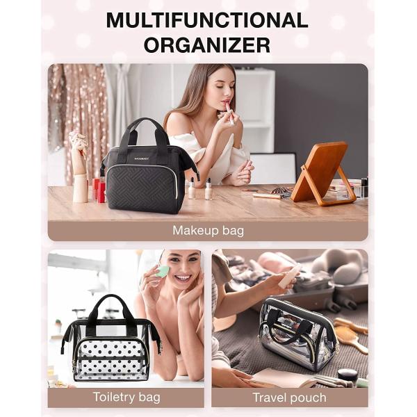 Lightweit Transparent makeup bag Organizer Case for Women Cute CosmeticsPouch Toiletries Accessories Brushes Polk