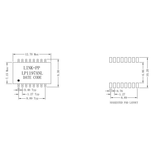 LP1197ANL POE Transformer , 1x 10/100Base-T Power Ethernet IEEE802.3af