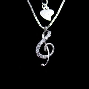 925 Silver Music Treble Clef High Note Necklace Rhythm For Musician / Wedding