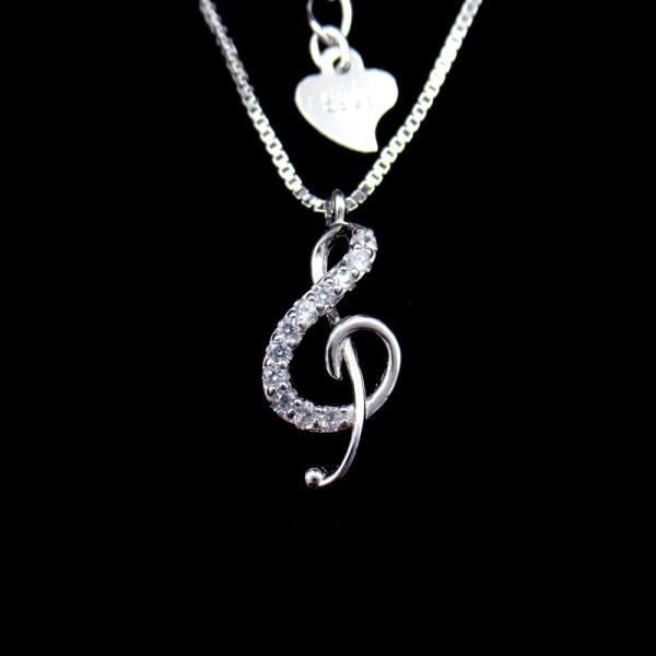 925 Silver Music Treble Clef High Note Necklace Rhythm For Musician / Wedding