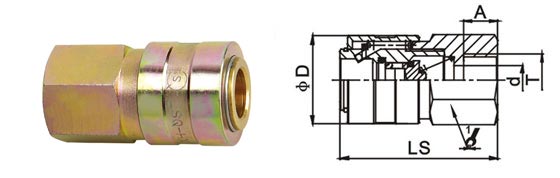 Steel Valve Locking Type Quick Release Pneumatic Connector LSQ-HX In Brass / Steel