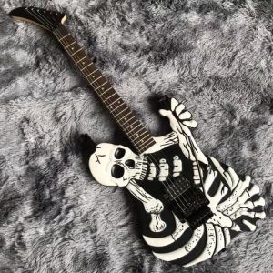 Top Quality 6 Strings Bones Black Skull Electric Guitar