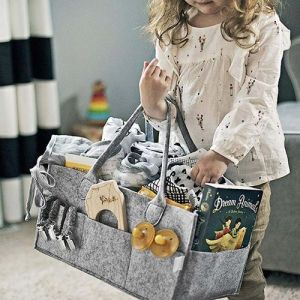Polyester Grey Foldable Felt Storage Basket With Dividers