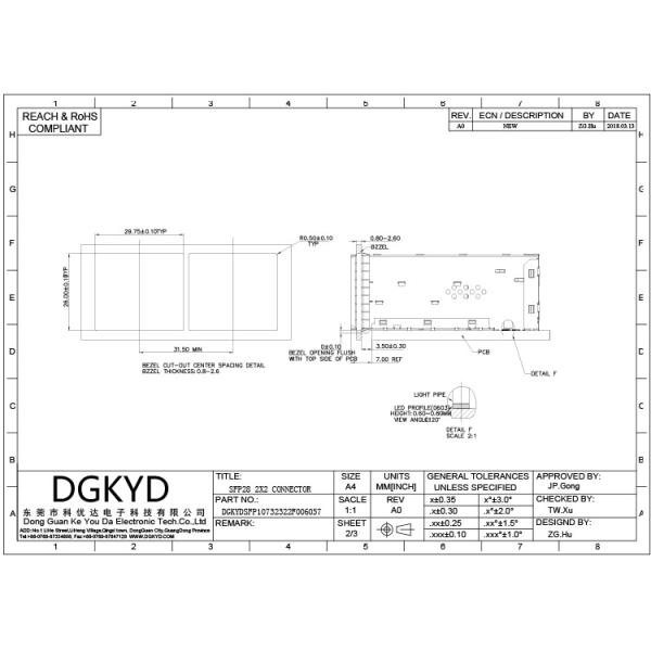 Fiber Optic SFP Connector RJ45 2X2 Cage DGKYDSFP10732322F006057