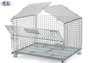 China Transport Wire Mesh Pallet Cages , Welded Steel Mesh Storage Cages With Cover on sale