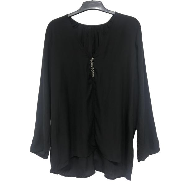 Cotton / Spandex Fashion Ladies Blouse Sweet Long Sleeve V Neck Black Color Plus Size
