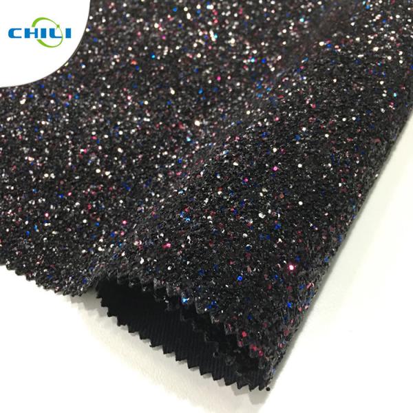 Buy Knitted Glitter Leatherette Fabric , Pink Glitter Fabric Lightweight Printable at wholesale prices