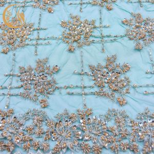 Handmade Custom Beaded Embroidery Lace Fabric Symmetrical Design