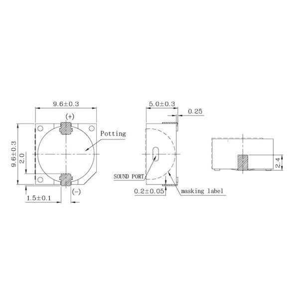 SMD Micro Piezo Buzzer Internal Driver Type 9.6*9.6*5mm 5V With Top Hole