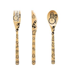 200mm Laser engraving technology Wooden Cutlery Set Cartoon Character Biodegrada
